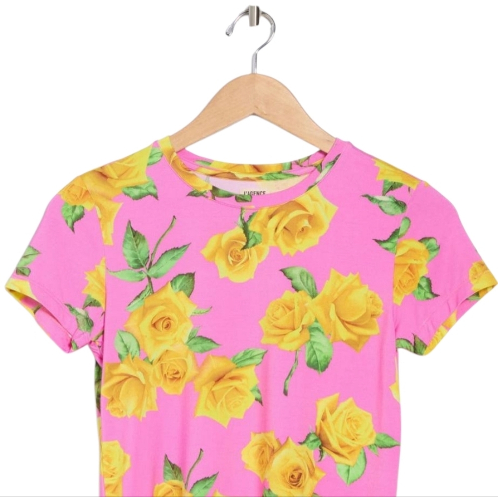 L'AGENCE Ressi Pink and Yellow Floral Top Size Small